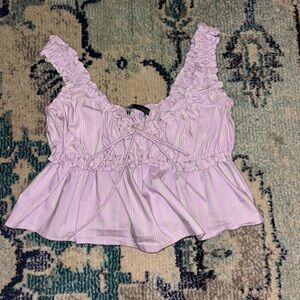 Zara Lavender Striped Ruffle Blouse